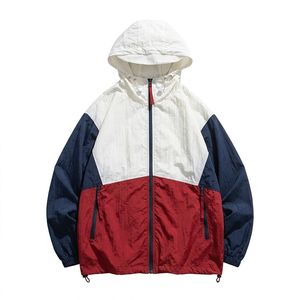 <b>Men's</b> Color Blocking Windbreaker <b>Racer</b> <b>Jacket</b> Hooded Zipper Closure Casual Loose Fit Polyester Shell Spring Wear - Product Image 2
