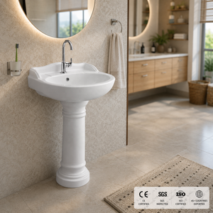Lavabo sur pied ovale traditionnel avec drain, capacité 12L, robinet à levier monotrou, montage au sol, certifié NSF pour salle de bain - Product Image 5
