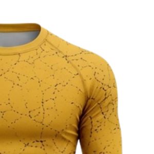 Maillot de compression à manches longues jaune doré, imprimé craquelé, respirant, sublimé, pour entraînement sportif et gym - Product Image 4