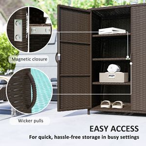 Armadio Rustico in Vimini per Esterni con 4 Ripiani e 2 Ante per Conservazione Asciugamani da Giardino e Piscina - Product Image 6