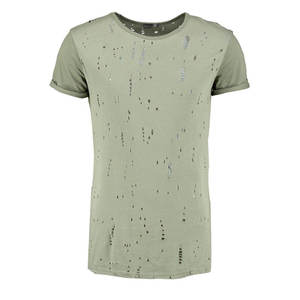 T-shirt noir à manches courtes pour homme, col rond, coupe ajustée, détails de couture rouges, jersey décontracté en coton respirant, tricoté, longueur standard - Product Image 3