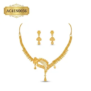 24K Gold Plated Floral Necklace Set Women <b>Bridal</b> Charm Jewelry Traditional Indian Style Necklace with matching earring - Product Image 2