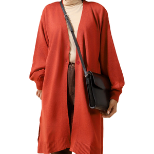 Cárdigan Largo de Punto para Mujer de Alta Gama, Cuello en V, Manga Larga, Color Sólido, Estilo Casual para Otoño, Diseño Antipilling con Punto Abierto - Product Image 2