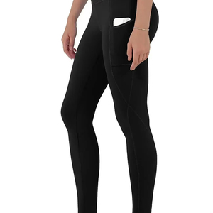 High Waist Full Length Solid Colors <b>Leggings</b> <b>With</b> <b>Pockets</b> Seamless Elastic Waist Four-Way Stretch Yoga <b>Leggings</b> By Run Apparel - Product Image 1