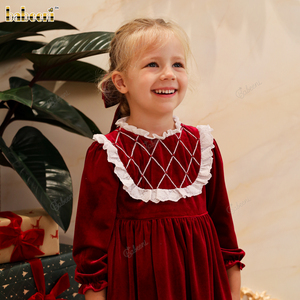 ชุดเดรสวันหยุดกำมะหยี่แต่งคอลูกไม้และลูกปัดปักลาย ODM สำหรับเด็กผู้หญิง-DR4306 - Product Image 5