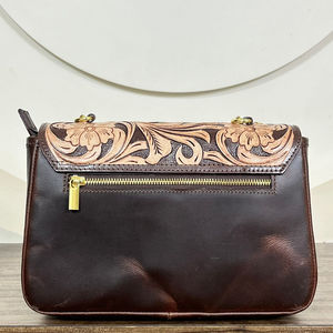 Latest Brand New Designer Genuine <b>Leather</b> Cowhide Crossbody Bag for Women's Hair On Hide <b>Tooled</b> Floral Western Shoulder Purses - Product Image 5