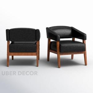 Irelis เก้าอี้หนังหุ้มหนังสำหรับห้องนั่งเล่น, เบาะรองนั่งที่ทำจากไม้วอลนัทเนื้อแข็งและเบาะรองนั่งที่นุ่มสบายสำหรับห้องนั่งเล่น - Product Image 1