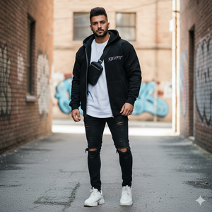 Sudadera con capucha y cremallera de algodón 100% de 500 GSM de peso pesado, estilo vintage, extragrande, personalizada con pedrería en toda la prenda, de fábrica OEM. - Product Image 5