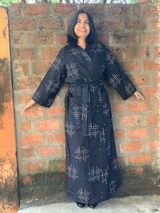Factory Direct Women's Boho Wedding Dress Sexy <b>Wrap</b> Long Summer Beach Kimono Wide Sleeve Sequin Back Cut Plus Size Tie Included - Product Image 5