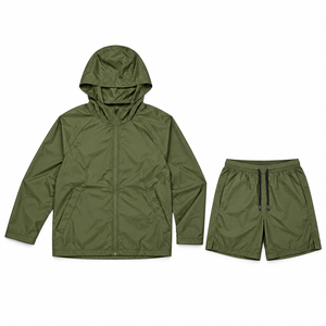 Conjunto de Chaqueta Cortavientos Impermeable con Capucha para Hombre, Estilo Urbano, Otoño, de Alta Calidad, Dos Piezas, con Cierre, Ligero, 100% - Product Image 1