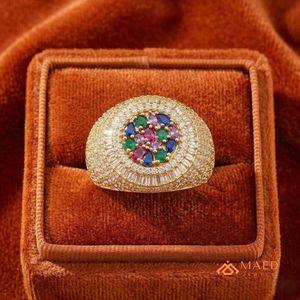14K Gold Plated Oval Cluster Moissanite <b>Ring</b> Baguette Halo Colored Stone Hip Hop Luxury Jewelry <b>for</b> <b>Men</b> Gift - Product Image 5