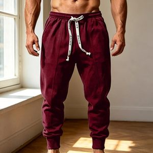 Pantalon de jogging décontracté en coton pour homme, taille élastique avec cordon de serrage, couleur unie, doux et confortable, idéal pour l'automne et l'hiver - Product Image 3