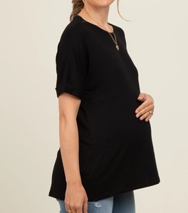 Casual Slim Skinny Fit Black Color Crew Neck Maternity T-Shirt With Customized Logo Ladies Pregnancy Shirts Breathable Wholesale - Product Image 4