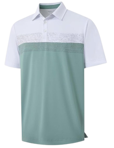 เสื้อโปโลผู้ชายขายส่ง แห้งเร็ว ระบายอากาศดี พิมพ์ลายที่อก สีตัดต่อ ดูดซับความชื้น เสื้อโปโลแขนสั้นลำลอง - Product Image 1