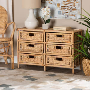 Modern Bohemian Rattan 6-Drawer <b>Storage</b> Cabinet Organizer - Product Image 1