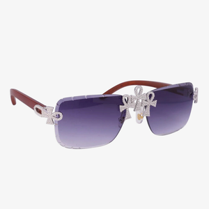 Lunettes de soleil rectangulaires unisexes promotionnelles sans monture, verres polarisés UV400, personnalisables avec cristaux Ankh et diamants Moissanite - Product Image 2