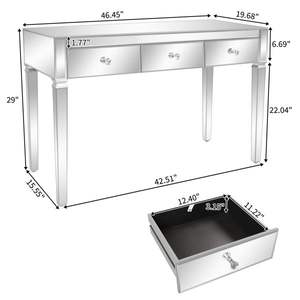 FCH Bureau d'ordinateur à trois pompes en verre argenté avec surface en MDF et miroir - Product Image 6