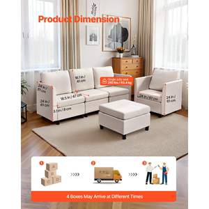 Sofá Seccional Modular Moderno de 5 Plazas con Almacenamiento Oculto, Esponja de Alta Densidad, Estructura de Madera Maciza, Tapizado Beige, Cómodo para Sala de Estar - Product Image 4