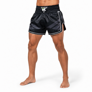 Shorts de boxeo Muay Thai negros para hombre, con estampado por sublimación, transpirables, para MMA, de corte regular, para adultos. - Product Image 4