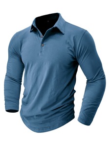2026 Designer Print Full Sleeves Polo <b>Shirts</b> Organic Cotton <b>Men's</b> Long Sleeve Polo <b>Shirts</b> Formal Blue Cotton Knitted for Sale - Product Image 2