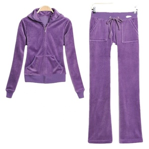 Newest Women's Velvet Fabric Body Fit Blank Hooded <b>Track</b> <b>Suit</b> Long Pants & Zipper Top Survetement Velour Ribbed Cuff Sweat <b>Suit</b> - Product Image 1