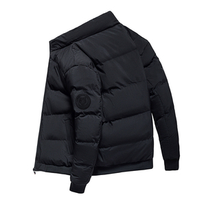 Men's Stand Collar Puffer Jacket Solid Color Zipper Closure Windproof <b>Thick</b> Polyester <b>Winter</b> Casual <b>Coat</b> - Product Image 2