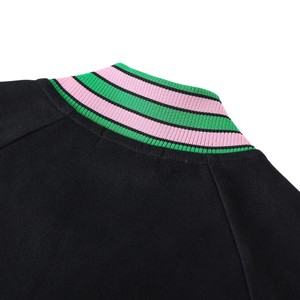 AKA Black Fleece Letterman <b>Jacket</b> Unisex Size Black Green Pink Varsity Style Full Zip Casual Premium Outerwear - Product Image 2