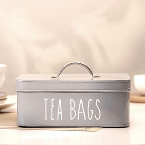 Tea Bags Container Metal Cylinder Vintage <b>Stackable</b> Handcrafted <b>Storage</b> <b>Box</b> Handle Kitchen Use Gray Color Freshness Preservation - Product Image 3