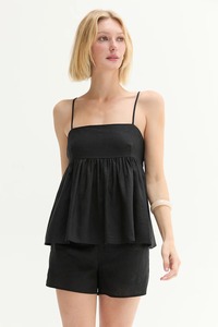 Womens <b>White</b> Cotton Vintage Pleated Bohemian Tie Back Camisole <b>Top</b> Spaghetti Strap ODM Summer Blouse Eco-Friendly - Product Image 4