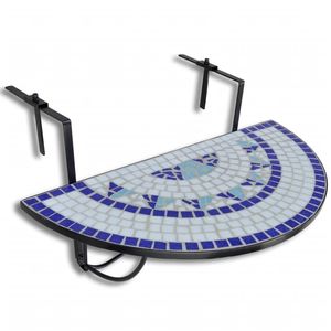 Tavolo da balcone appeso a mosaico blu e bianco per uso esterno - Product Image 2