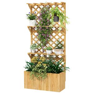 Cama de jardín elevada de madera natural, Estructura de trepiadizo, Estante colgante para plantas de techo, Orificios de drenaje, Revestimiento para cama de jardín, Vallas, Trepiadizos y Puertas - Product Image 1