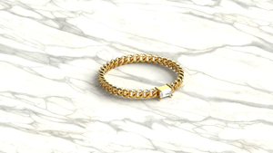Anillo de Lujo de Oro de 18K con Textura, Cadena Cubana, Diamantes de Corte Baguette, Banda Solitaria, Anillo de Promesa Apilable, Estilo Hip Hop para Mujer - Product Image 3