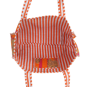 Bolso Tote de Algodón Acolchado Ligero Hecho a Mano con Estampado de Tigre y Rayas Naranjas, Reversible, para Compras, Playa, Verano, para Mujer - Product Image 5
