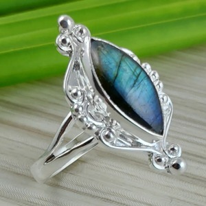 <b>Labradorite</b> <b>Ring</b> 925 Sterling Silver Handmade Boho Statement Promise Jewelry for Women Natural Marquise Shape Gemstone Jewelry - Product Image 3