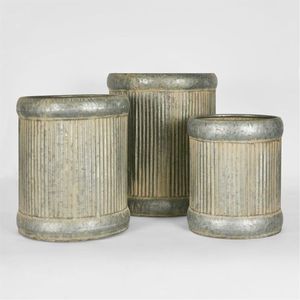 Rustic Galvanized Metal <b>Planter</b> Set, Ribbed Industrial Flower Pot for Indoor Outdoor Garden Home Decor Wholesale <b>Planter</b> Pot - Product Image 1