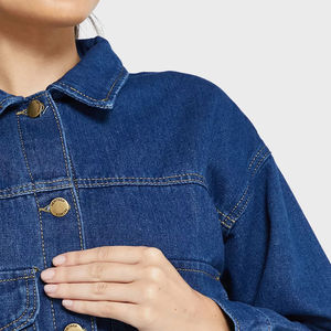 Ashgreen International Women Oversized Blue <b>Denim</b> <b>Jacket</b> Casual Button Front Regular Fit Stonewashed Cotton Outerwear Autumn - Product Image 3