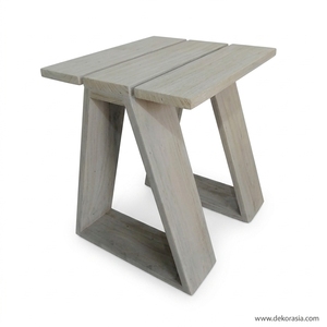 <b>Grey</b> Color Teak Wood <b>Stool</b> Decorative Wooden Plank <b>Stool</b> for Patio Living Room Home Furniture - Product Image 1