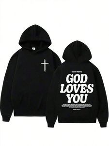 Sudadera con Capucha para Hombre con Diseño de Estampado de Cruz, 100% Algodón, Sudadera de Invierno - Product Image 1