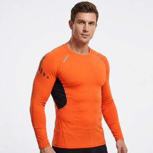 Men's Orange Long Sleeve Quick Dry Knitted Sport T-Shirt Slim Fit O-Neck Solid Color Formal Lightweight 220g Eco-Friendly - Product Image 6
