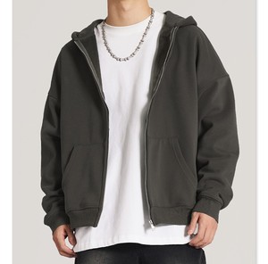 Sweat-shirt à capuche zippé surdimensionné pour homme, en molleton uni, décontracté, pour l'automne, 100% coton, respirant, coupe classique - Product Image 2