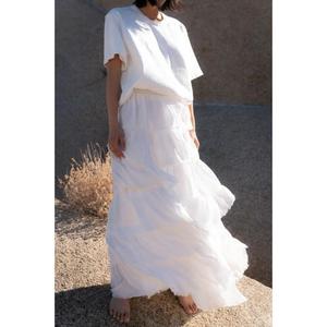 Womens White Layered Ruffle Maxi Skirt Set Casual Loose Short Sleeve <b>Top</b> <b>Flowy</b> Tiered Long Skirt Summer Vacation Outfit - Product Image 4