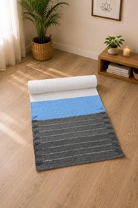 Contemporary Woven Exercise Mat Rectangle Blue White Printed Non-Slip Rubber Backing Home Use Medium Thickness Polyester - Product Image 4