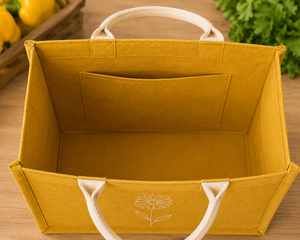 Yellow Jute <b>Tote</b> <b>Bag</b> <b>With</b> Flower Embroidery 13x12x6 In Spacious Main Compartment Inner <b>Pocket</b> Eco-friendly Daily Essential - Product Image 5