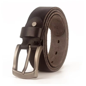 Ceinture en cuir véritable, cuir de vache, marron uni, boucle à ardillon rectangulaire argentée, style décontracté, durable, ceinture pour homme - Product Image 5