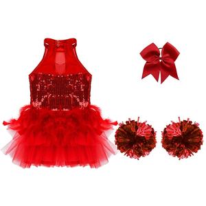 5-16 Kids <b>Girls</b> Wholesale Dance Wear Cheerleading Uniform Custom Dance <b>Costume</b> Leotard Dress Sets For Dance Stage Performance - Product Image 5