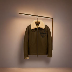 Chaqueta Bomber de Cuero Shearling Marrón para Hombre de Primera Calidad, Chaqueta de Cuero Puro con Estampado de Calavera, Elegante para el Invierno - Product Image 5