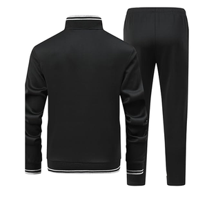 Ensemble de survêtement sportif pour homme, automne, col montant zippé, noir, polyester, avec poches latérales, coupe classique - Product Image 3