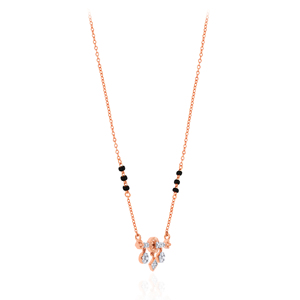 Elegant Women's Classic Rose Gold Plated 14K Yellow Gold Black Beaded <b>Long</b> <b>Necklace</b> Floral Drop Pendant Lab Grown Cut Diamonds - Product Image 2