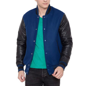 Chaqueta Varsity Azul para Hombre, de Lana, con Mangas Negras, Cuello Alto y Cierre Frontal, Estilo Casual para Otoño - Product Image 3
