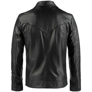 เสื้อแจ็คเก็ตหนังสีดำแฟชั่นสำหรับผู้ชาย - Product Image 2